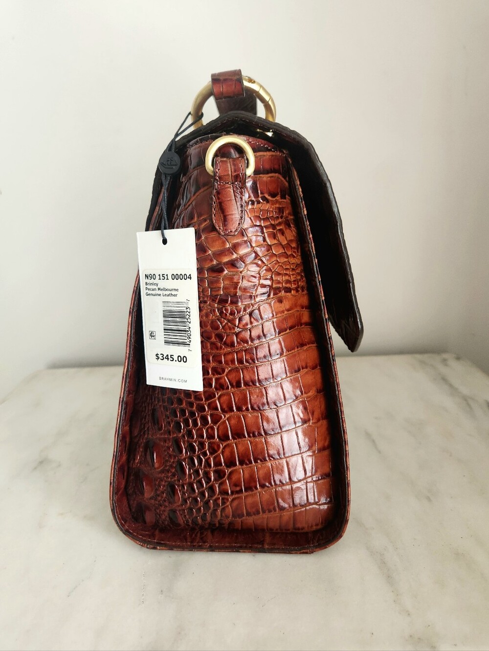 NWT Brahmin Pecan Melbourne Brinley Croc-Embossed Top-Handle Shoulder Bag - Picture 3 of 10